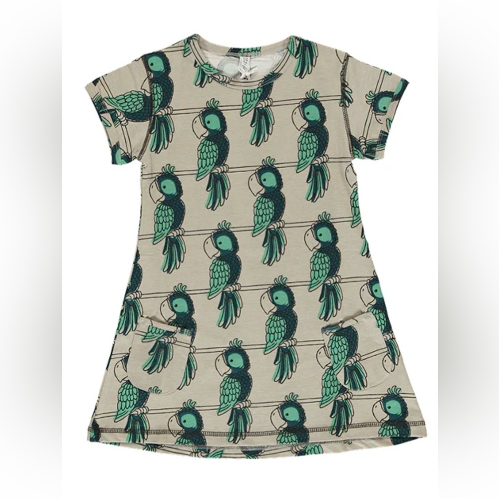 Maxomorra Parrot Print Organic Tunic/ Dress 5-6y